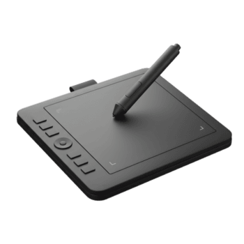 A drawing tablet with its stylus resting on the surface