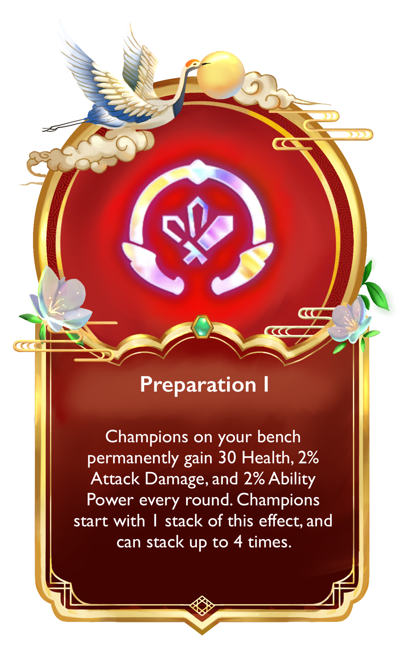 Mythweave augment card frame, second iteration, showing the Preparation I augment with a refined border and crest