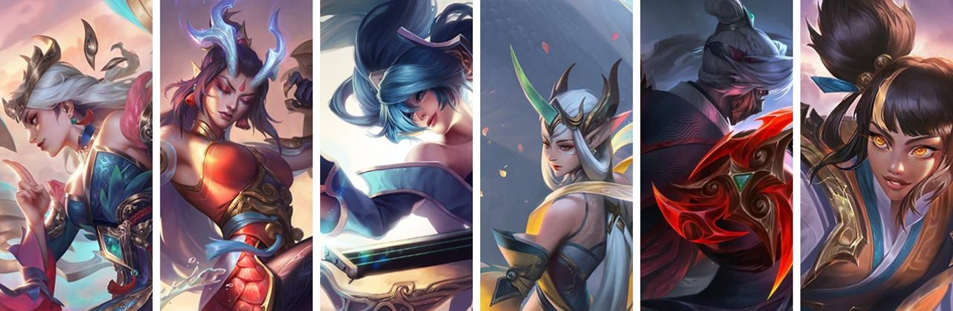 Shan Hai Scrolls skin line splash art: champions reimagined as mythic beasts and guardians