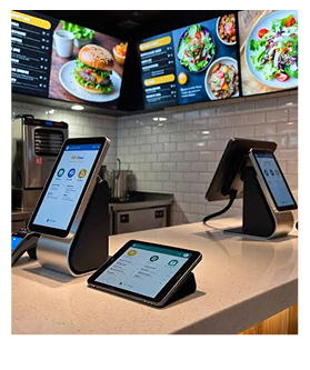 Configurable kitchen display board showing order-ready menu screens