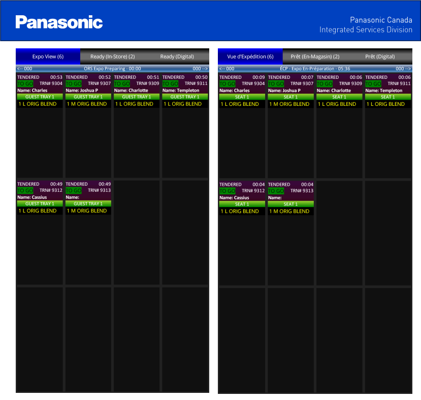 The old Panasonic kitchen display system: a single fixed dark-theme layout with no per-brand customization